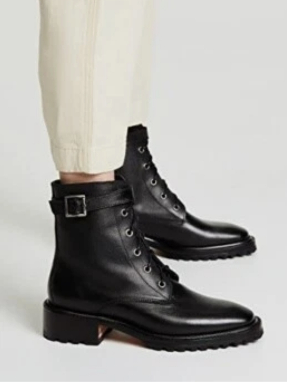 Rachel Comey Dame Black Leather Lace-Up Ankle Boots with Buckle - Picture 8 of 8